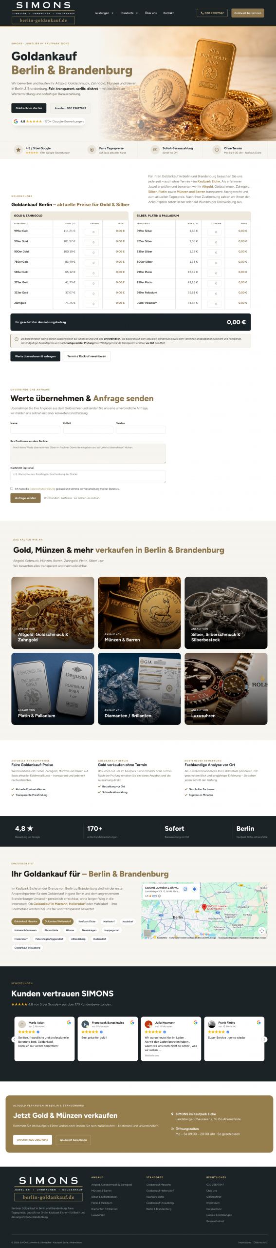 Website von SIMONS Goldankauf Berlin