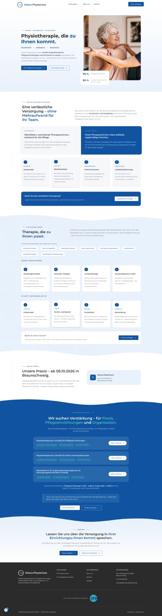 Website von Motus PhysioCare